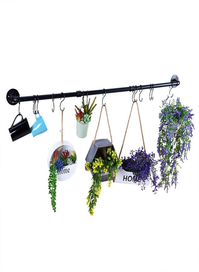 WuGeShop 50.4 inch Hanging Pot Rack Wall Mounted Pot Pans Hanging Rail, Industrial Long Pot Pan Bar With 15 S Hooks, Black Pot Hangers Kitchen Pot and Pan Hanging Rack - Image 4